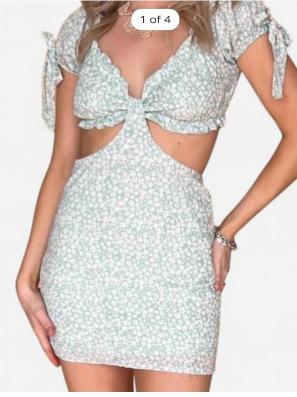 Mint Floral Cutout Mini Dress